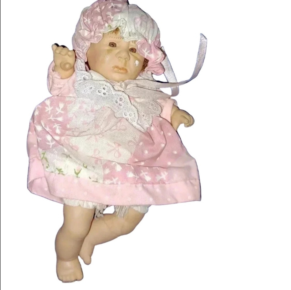 Vintage My Pals Bean Bag Kids Vinyl Baby Doll 8” Pink Outfit Tears Sad